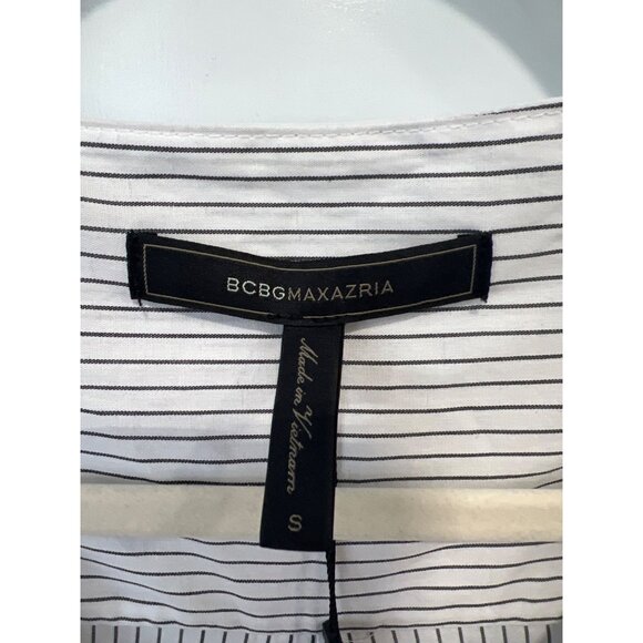 BCBGMAXAZRIA Button Front Striped Midi Dress Womens Small White Black Formal NEW - Picture 4 of 15
